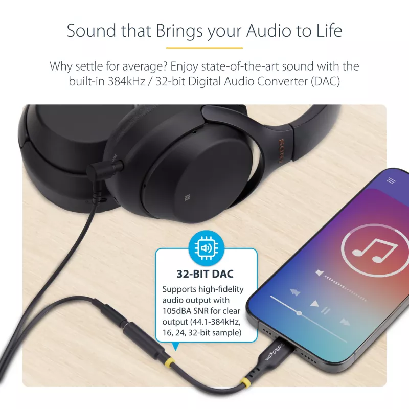 StarTech.com 12,7 cm (5 Zoll) USB-C auf 3,5 mm TRRS Kopfhörer/Headset-Klinkenadapter, USB-Typ-C Aux-Dongle, 32-Bit-DAC, unterstützt USB-C/Thunderbolt, Laptop/Telefon/Tablet
