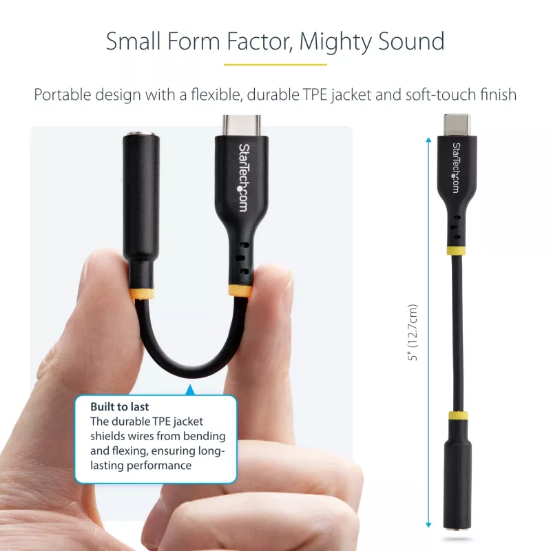StarTech.com 12,7 cm (5 Zoll) USB-C auf 3,5 mm TRRS Kopfhörer/Headset-Klinkenadapter, USB-Typ-C Aux-Dongle, 32-Bit-DAC, unterstützt USB-C/Thunderbolt, Laptop/Telefon/Tablet