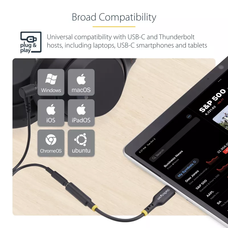 StarTech.com 12,7 cm (5 Zoll) USB-C auf 3,5 mm TRRS Kopfhörer/Headset-Klinkenadapter, USB-Typ-C Aux-Dongle, 32-Bit-DAC, unterstützt USB-C/Thunderbolt, Laptop/Telefon/Tablet