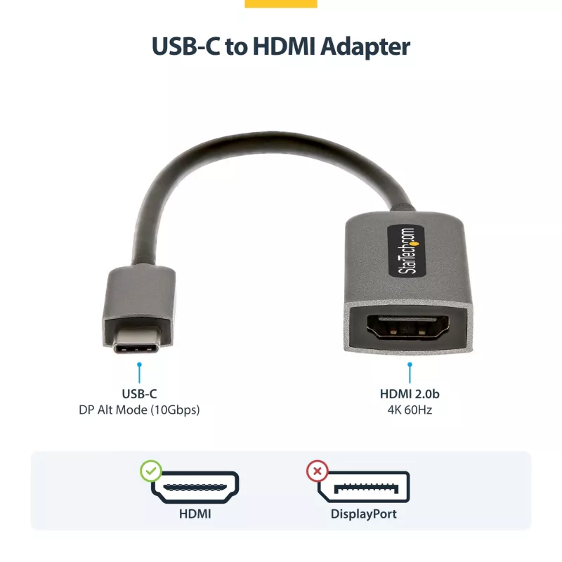 StarTech.com USB-C zu HDMI Adapter, 4K 60Hz Video, HDR10, USB-C zu HDMI Monitor Dongle, USB4 / Thunderbolt kompatibel