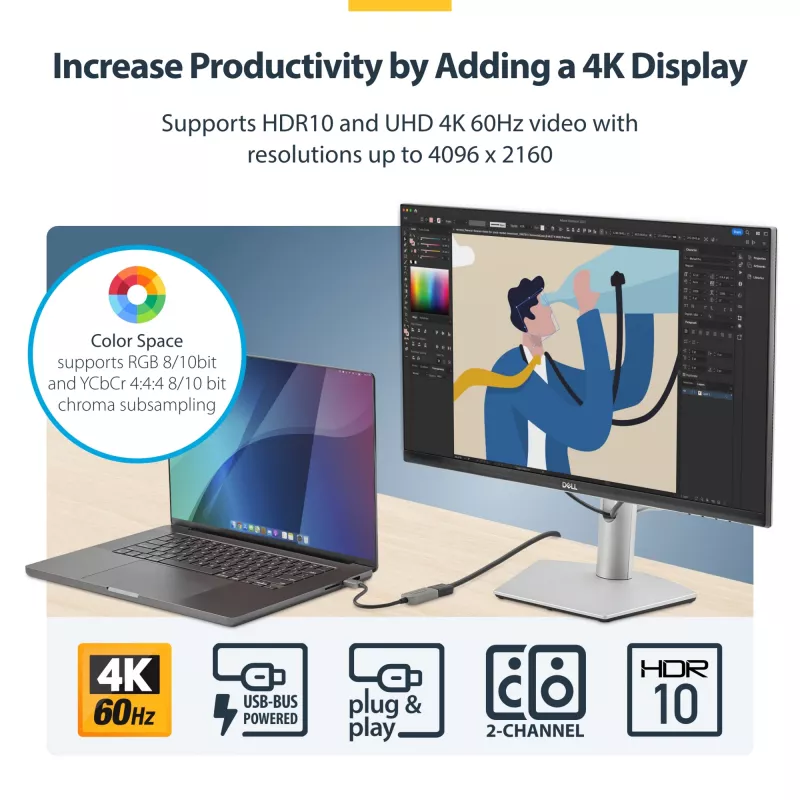 StarTech.com USB-C zu HDMI Adapter, 4K 60Hz Video, HDR10, USB-C zu HDMI Monitor Dongle, USB4 / Thunderbolt kompatibel