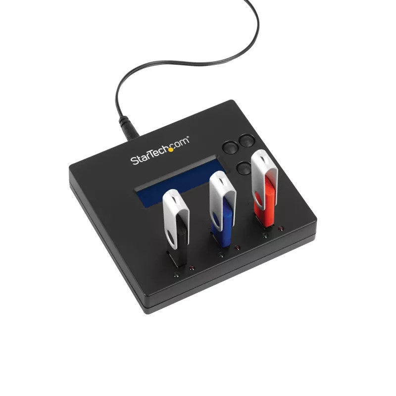 StarTech.com Standalone 1-zu-2 USB-Stick-Duplikator und -Radierer, Multi-USB-Flash-Laufwerk-Kopierer, System- und Datei- sowie Gesamtlaufwerkskopie mit 1,5 GB/min, Einfach- und 3-Pass-Löschung, LCD-Anzeige – TAA