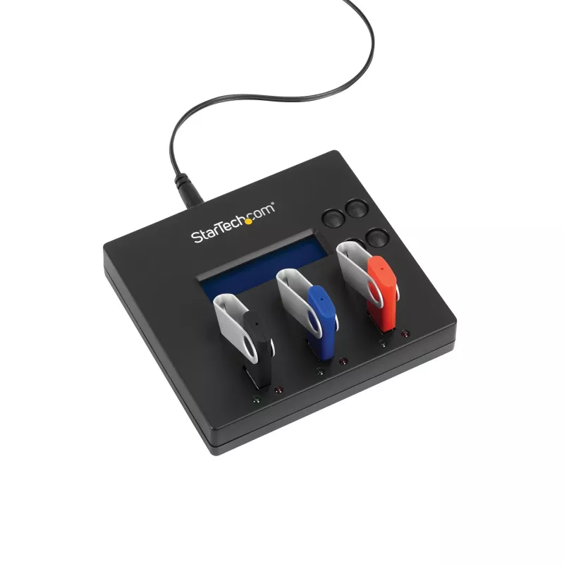 StarTech.com Standalone 1-zu-2 USB-Stick-Duplikator und -Radierer, Multi-USB-Flash-Laufwerk-Kopierer, System- und Datei- sowie Gesamtlaufwerkskopie mit 1,5 GB/min, Einfach- und 3-Pass-Löschung, LCD-Anzeige – TAA