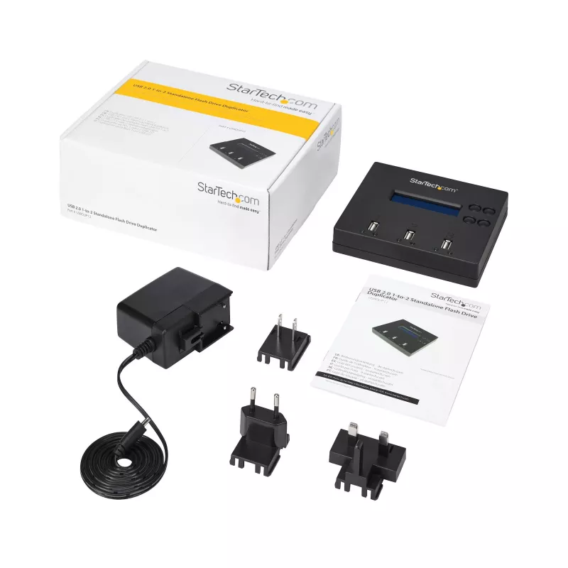 StarTech.com Standalone 1-zu-2 USB-Stick-Duplikator und -Radierer, Multi-USB-Flash-Laufwerk-Kopierer, System- und Datei- sowie Gesamtlaufwerkskopie mit 1,5 GB/min, Einfach- und 3-Pass-Löschung, LCD-Anzeige – TAA