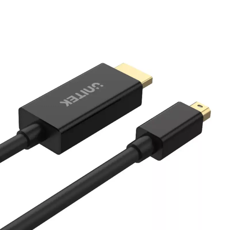 Videokabel-Adapter Unitek Mini DisplayPort auf HDMI 2 m, HDMI 1.4, 4K@30Hz, HDCP 2.0, vergoldete Kontakte, schwarz