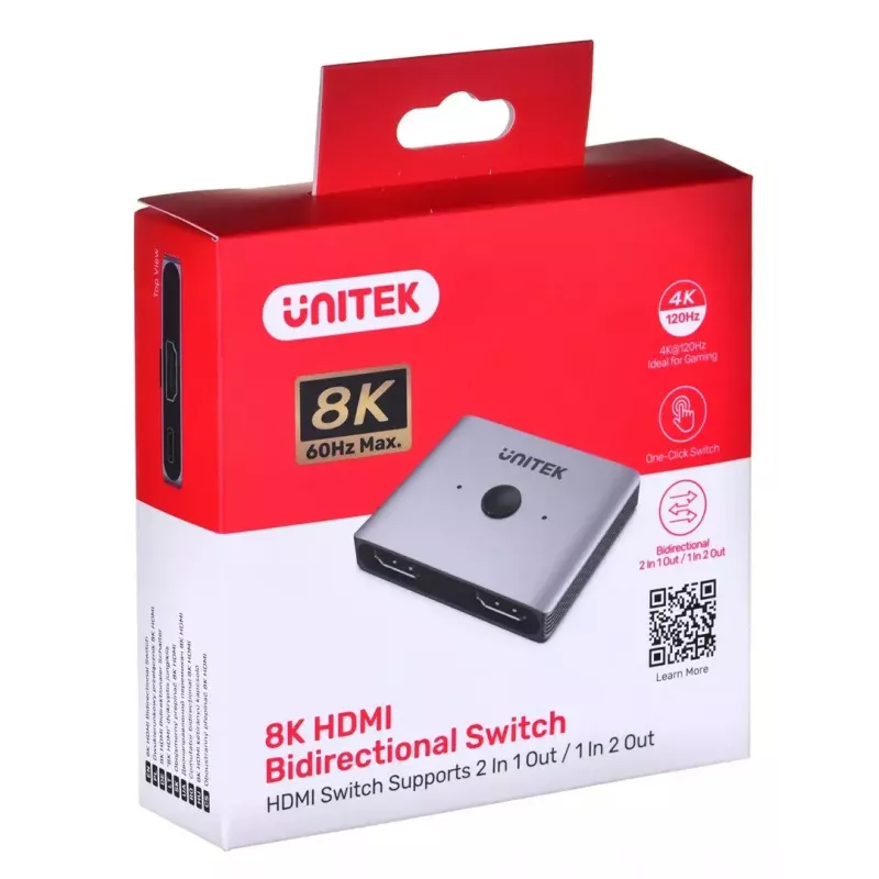 HDMI-Switch Unitek V1163A 2x1 8K 60Hz — 2 Eingänge auf 1 Ausgang