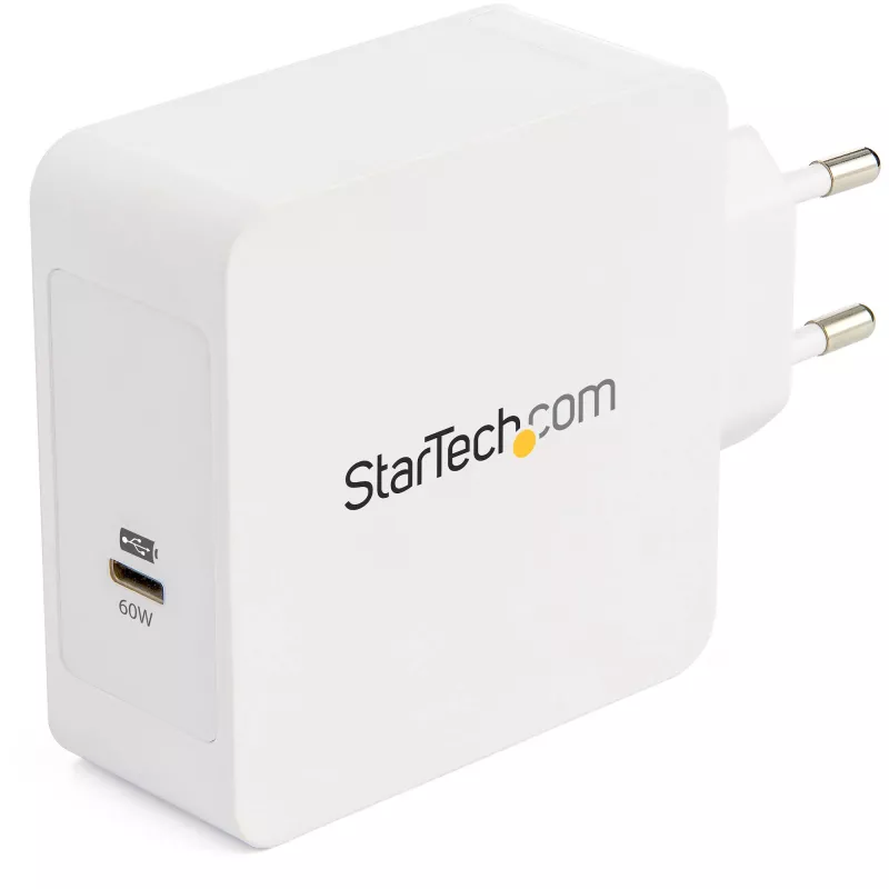 StarTech.com USB C Wandladegerät - USB C Laptop-Ladegerät 60W PD - 2m Kabel - Universelles kompaktes Typ-C-Netzteil - Dell XPS/Lenovo X1 Carbon/HP EliteBook/MacBook - USB-IF/CE-zertifiziert