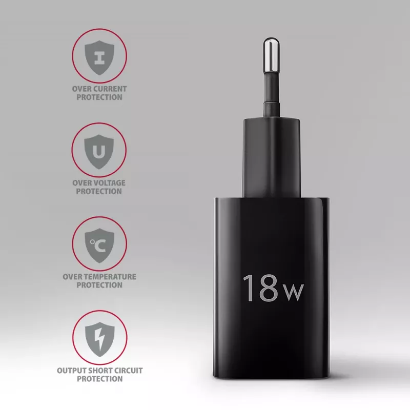 Axagon ACU-QC18 QC 3.0 1× AUSGANG Wandladegerät 18W, Innen, AC, Schwarz
