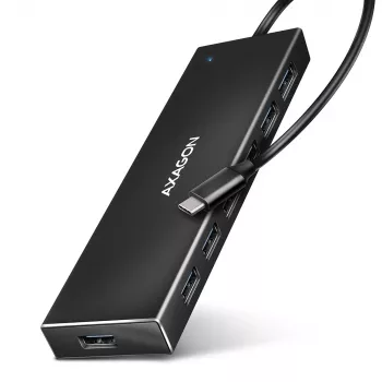 Axagon HUE-F7C 7x USB 3.2 Gen 1 ALU flach Hub Mikro-Stromeingang 30cm USB-C USB 3.2 Gen 1 (3.1 Gen 1) Typ-A 5000 Mbit/s Schwarz