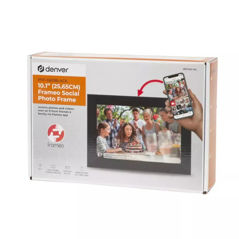 Digitaler Bilderrahmen Denver PFF-1063Schwarz 10,1 Zoll Touchscreen Wi-Fi 1920x1080
