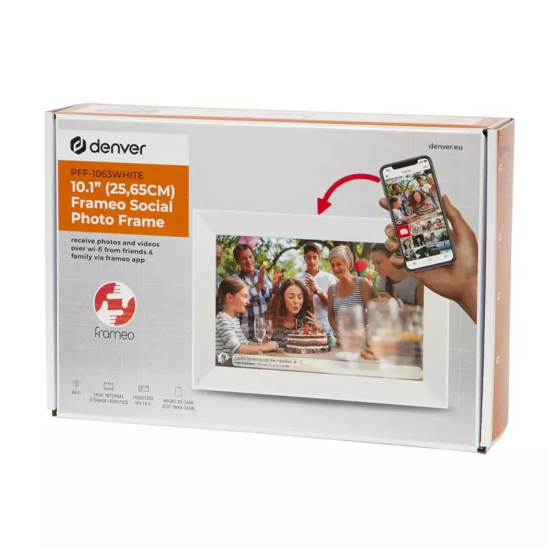 Digitaler Bilderrahmen Denver PFF-1063WHITE 10,1 Zoll Touchscreen Wi-Fi 1920x1080