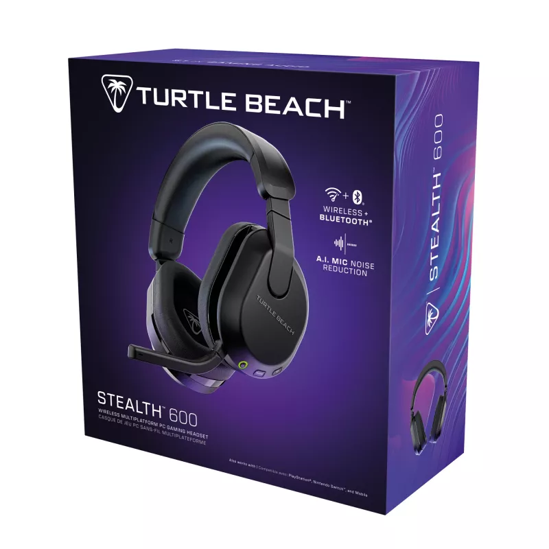 Turtle Beach Stealth 600 Schwarz PC Wireless Gaming Headset mit bis zu 80 Stunden Akkulaufzeit, 50-mm-Lautsprechern und Bluetooth für PC, PS5, PS4 und Mobilgeräte