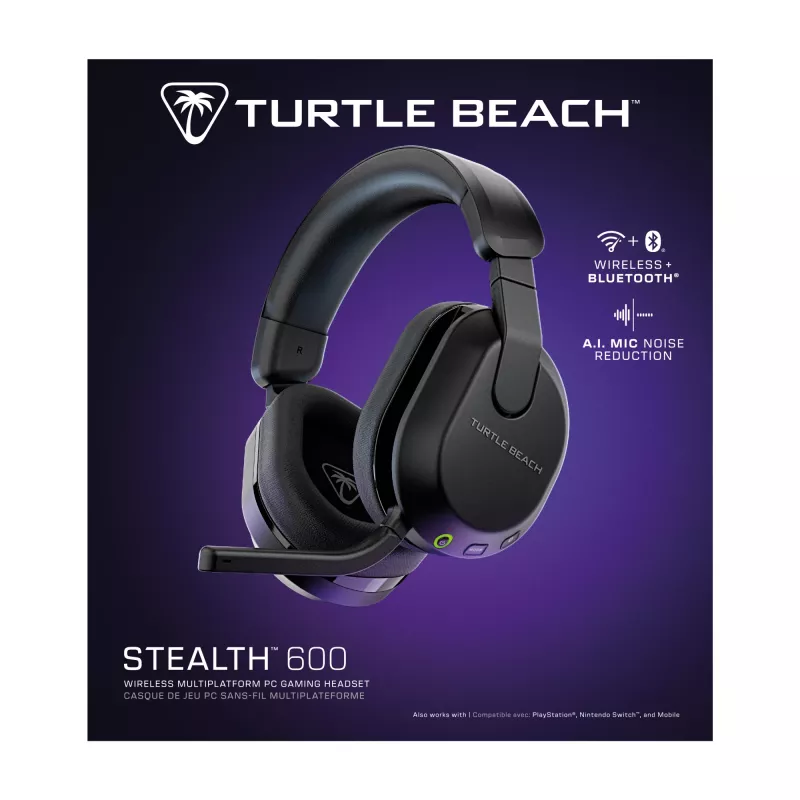 Turtle Beach Stealth 600 Schwarz PC Wireless Gaming Headset mit bis zu 80 Stunden Akkulaufzeit, 50-mm-Lautsprechern und Bluetooth für PC, PS5, PS4 und Mobilgeräte