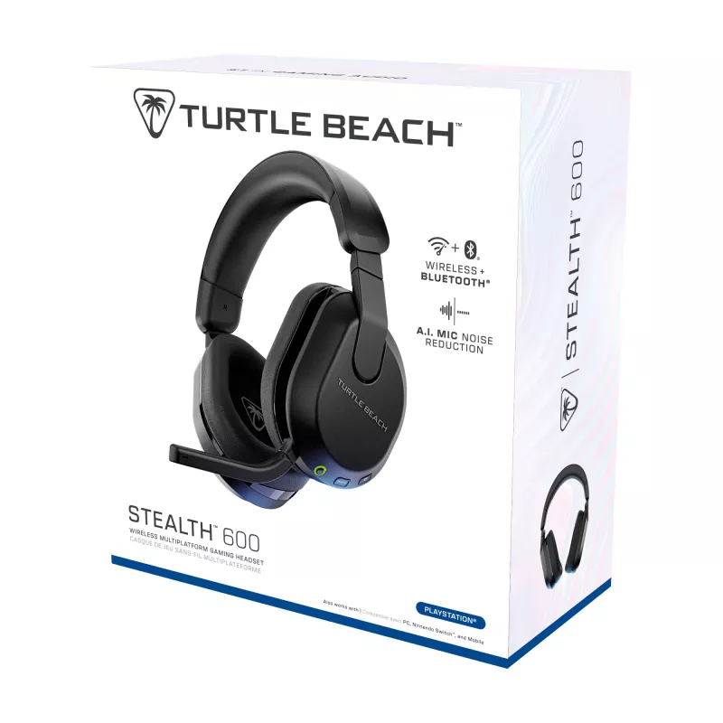 Turtle Beach Stealth 600 Schwarz PlayStation Wireless Gaming-Headset mit bis zu 80 Stunden Akkulaufzeit, 50-mm-Lautsprechern und Bluetooth für PS5, PS4, PC und Mobilgeräte