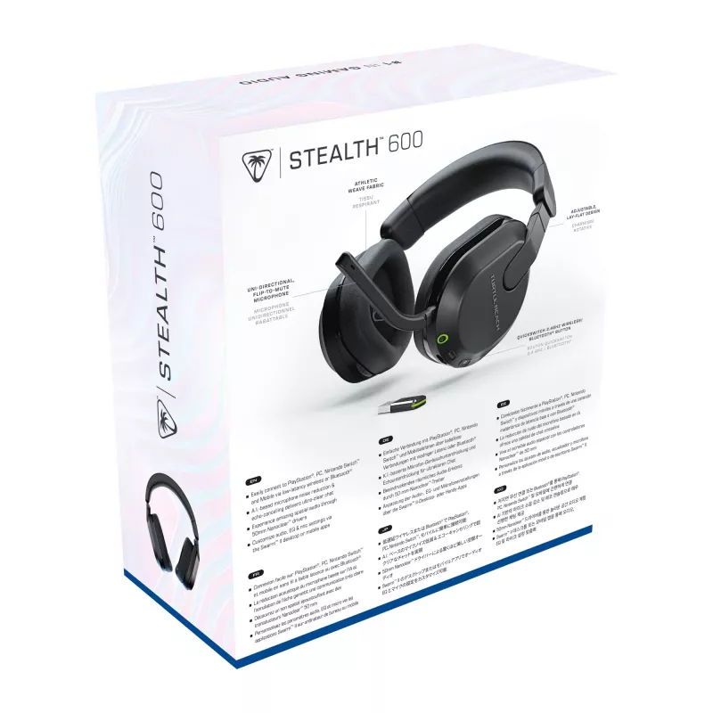 Turtle Beach Stealth 600 Schwarz PlayStation Wireless Gaming-Headset mit bis zu 80 Stunden Akkulaufzeit, 50-mm-Lautsprechern und Bluetooth für PS5, PS4, PC und Mobilgeräte