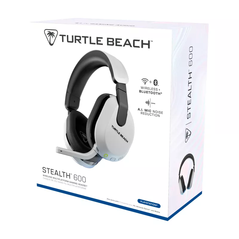 Turtle Beach Stealth 600 Weiß PlayStation Wireless Gaming Headset mit bis zu 80 Stunden Akkulaufzeit, 50-mm-Lautsprechern und Bluetooth für PS5, PS4, PC und Mobilgeräte