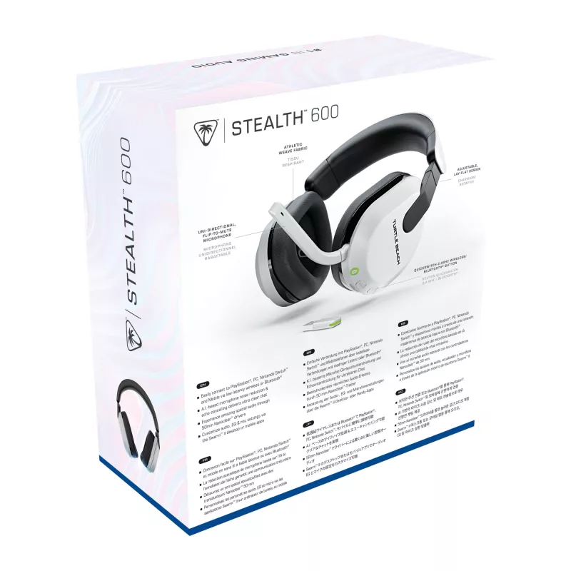 Turtle Beach Stealth 600 Weiß PlayStation Wireless Gaming Headset mit bis zu 80 Stunden Akkulaufzeit, 50-mm-Lautsprechern und Bluetooth für PS5, PS4, PC und Mobilgeräte