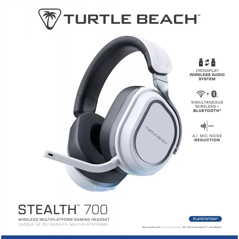 Turtle Beach Stealth 700 Weiß PlayStation Wireless Gaming-Headset mit bis zu 80 Stunden Akku, Bluetooth, zwei Sendern und 60-mm-Lautsprechern für PS5, PS4, PC und Mobilgeräte