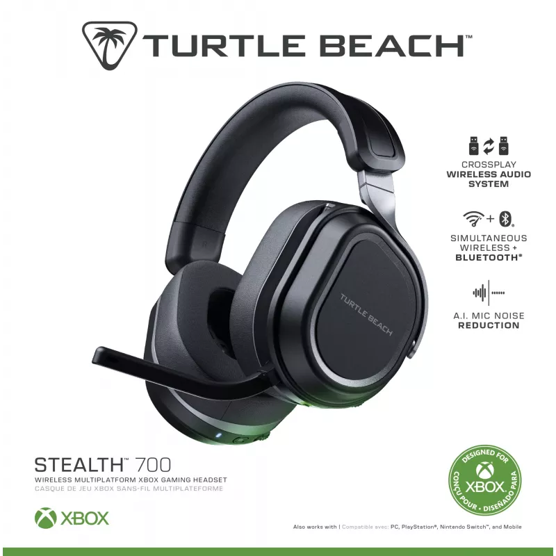 Turtle Beach Stealth 700 Schwarz Xbox Wireless Gaming Headset mit 80 Stunden Akku, Bluetooth, Dual-Transmittern und 60-mm-Lautsprechern für Xbox Series X oder S, Xbox One, PC und Mobilgeräte
