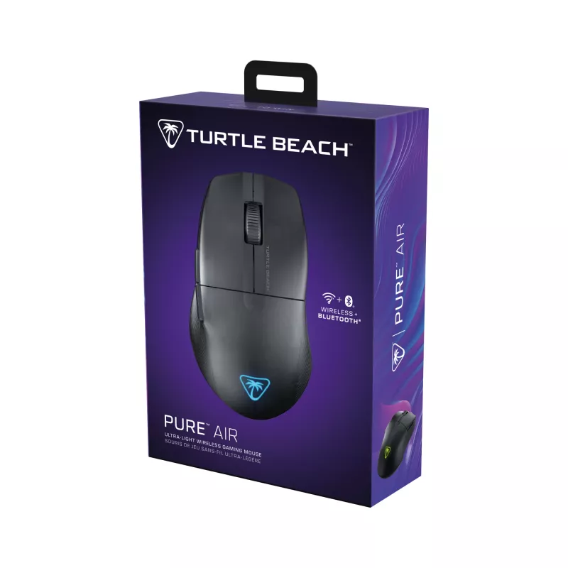 Turtle Beach Pure Air Schwarz – Ultraleichte kabellose ergonomische RGB-Gaming-Maus, 26K DPI optischer Sensor, 125h Batterie, RGB-Beleuchtung