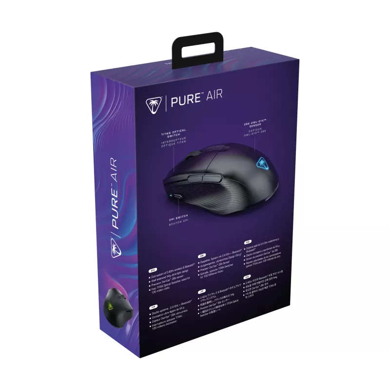 Turtle Beach Pure Air Schwarz – Ultraleichte kabellose ergonomische RGB-Gaming-Maus, 26K DPI optischer Sensor, 125h Batterie, RGB-Beleuchtung