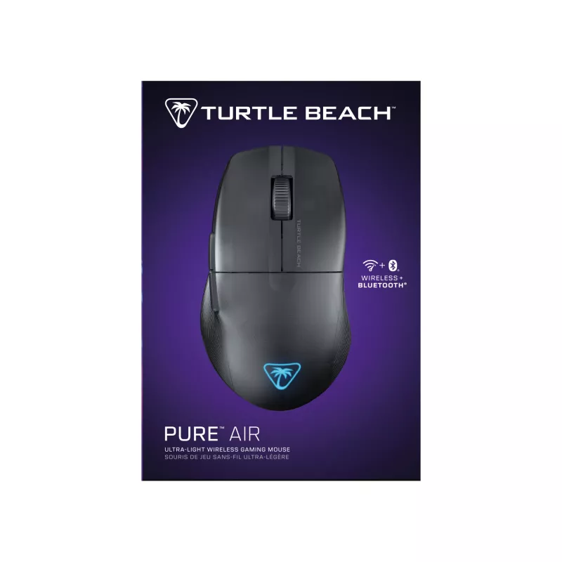 Turtle Beach Pure Air Schwarz – Ultraleichte kabellose ergonomische RGB-Gaming-Maus, 26K DPI optischer Sensor, 125h Batterie, RGB-Beleuchtung
