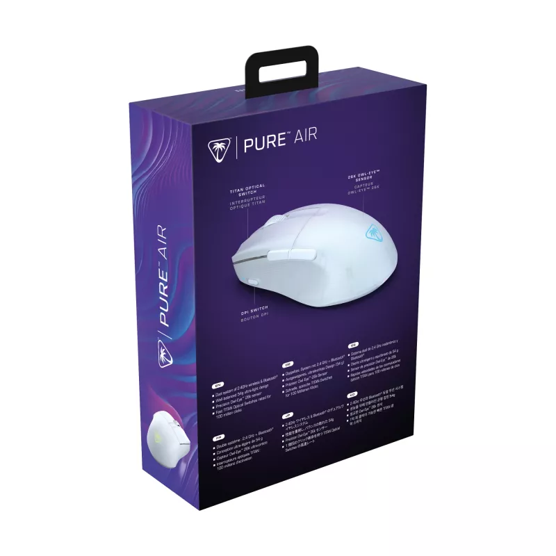 Turtle Beach Pure Air Weiß - Ultralight kabellose ergonomische RGB-Gaming-Maus, 26K DPI optischer Sensor, 125h Akku, RGB-Beleuchtung
