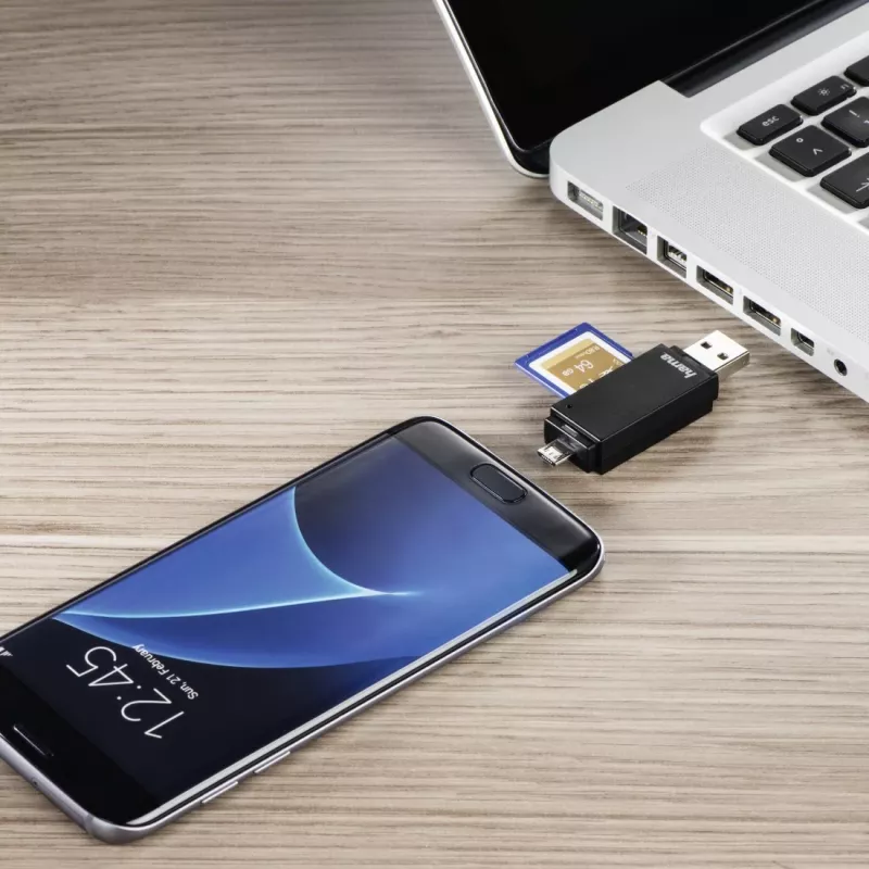 Hama Basic USB 2.0 OTG Kartenleser, SD/microSD, schwarz
