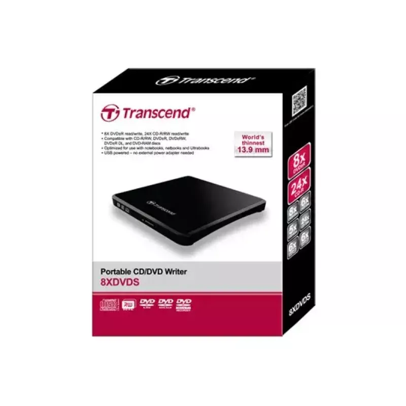 Tragbarer DVD-Brenner Transcend TS8XDVDS-K, USB 2.0, Schwarz