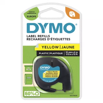 DYMO Marken-LetraTag-Kunststoffetiketten | 12 mm x 4 m Rolle | Schwarzer Druck auf Gelb | Mehrzweck-Selbstklebeetiketten für LetraTag-Etikettendrucker