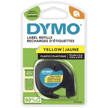 DYMO Marken-LetraTag-Kunststoffetiketten | 12 mm x 4 m Rolle | Schwarzer Druck auf Gelb | Mehrzweck-Selbstklebeetiketten für LetraTag-Etikettendrucker