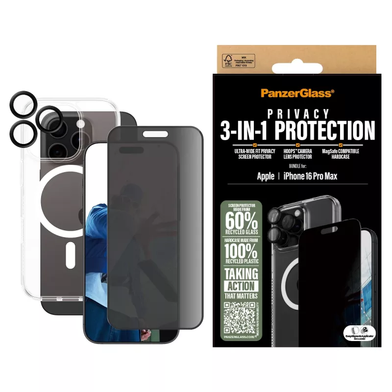 PanzerGlass ® 3-in-1 Sichtschutz-Bundle iPhone 16 Pro Max