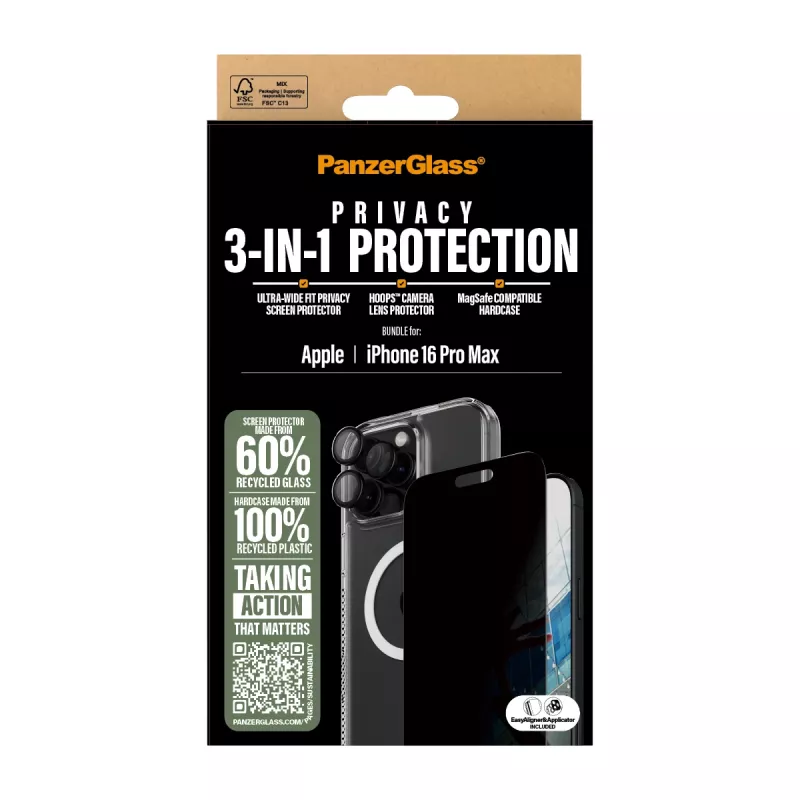 PanzerGlass ® 3-in-1 Sichtschutz-Bundle iPhone 16 Pro Max