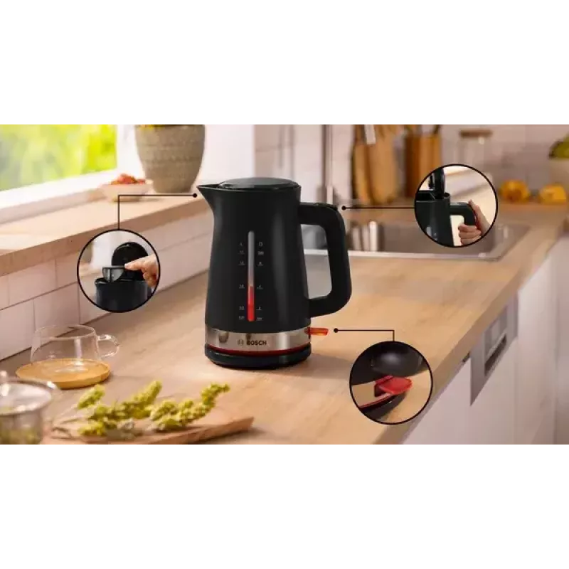 Wasserkocher Bosch TWK4M223 1,7 l, 2400 W, schwarz, kabellos, verdecktes Heizelement