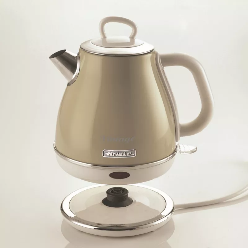 Ariete 2868 Vintage 1 L Design-Elektrokessel aus Edelstahl für Aufgüsse, Tee und Kräutergetränke, Auto-Abschaltsystem, ergonomischer Griff, 1 Liter, 1600 W, Hellbeige