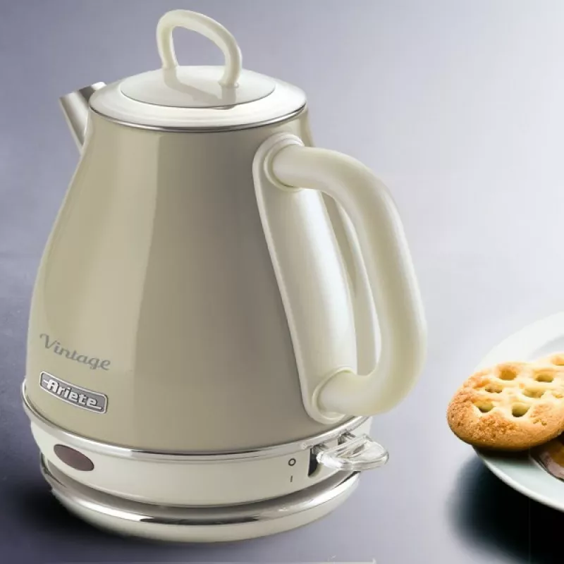 Ariete 2868 Vintage 1 L Design-Elektrokessel aus Edelstahl für Aufgüsse, Tee und Kräutergetränke, Auto-Abschaltsystem, ergonomischer Griff, 1 Liter, 1600 W, Hellbeige