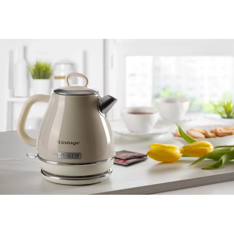 Ariete 2868 Vintage 1 L Design-Elektrokessel aus Edelstahl für Aufgüsse, Tee und Kräutergetränke, Auto-Abschaltsystem, ergonomischer Griff, 1 Liter, 1600 W, Hellbeige