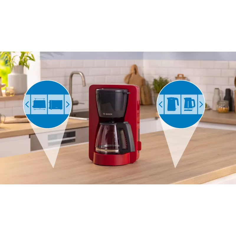 Filterkaffeemaschine Bosch TKA3M134 — 1,4 l Wassertank, 15 Tassen Kapazität, rot