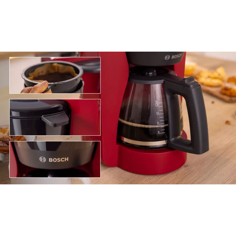 Filterkaffeemaschine Bosch TKA3M134 — 1,4 l Wassertank, 15 Tassen Kapazität, rot