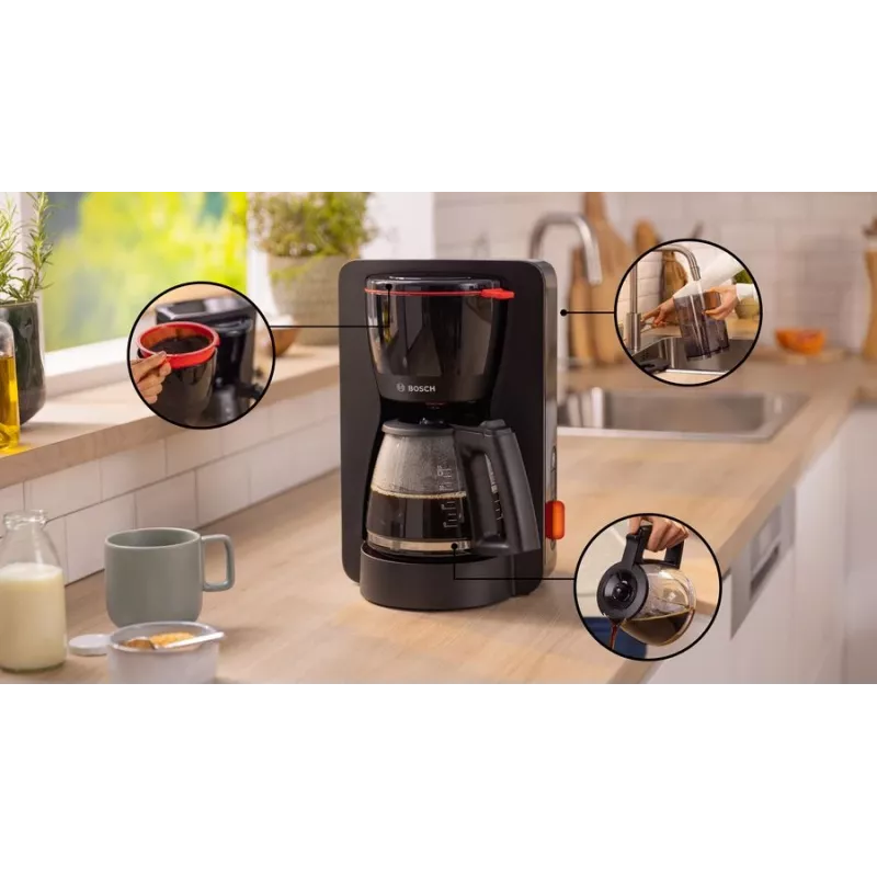 Filterkaffeemaschine Bosch TKA3M133, 1,4-Liter-Wassertank, 15 Tassen Kapazität, schwarz