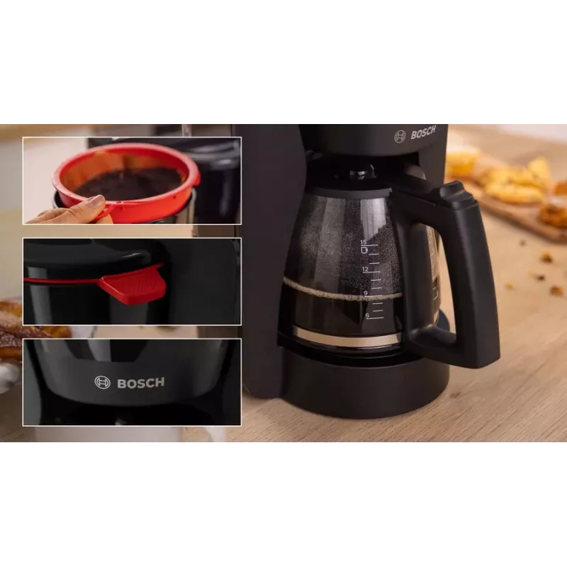 Filterkaffeemaschine Bosch TKA3M133, 1,4-Liter-Wassertank, 15 Tassen Kapazität, schwarz