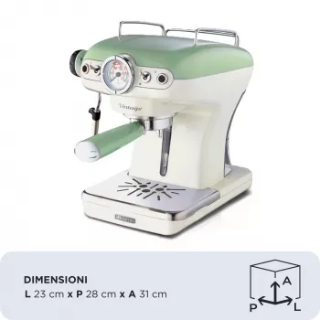 Ariete 1389 Vintage Espressomaschine - Espressomaschine für gemahlenen Kaffee oder ESE-Pads, in pastellgrüner Farbe