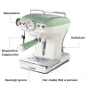 Ariete 1389 Vintage Espressomaschine - Espressomaschine für gemahlenen Kaffee oder ESE-Pads, in pastellgrüner Farbe