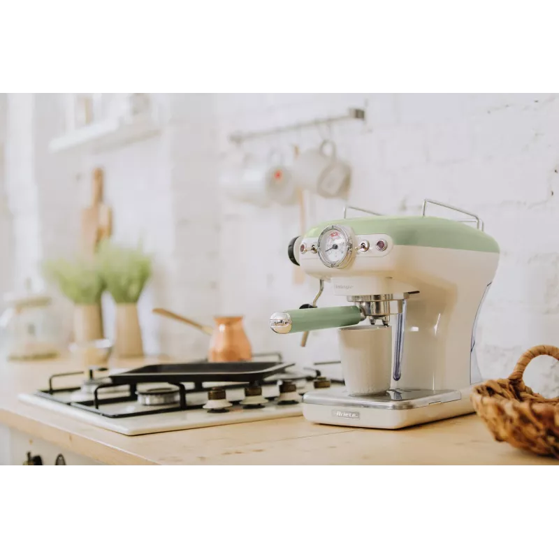 Ariete 1389 Vintage Espressomaschine - Espressomaschine für gemahlenen Kaffee oder ESE-Pads, in pastellgrüner Farbe