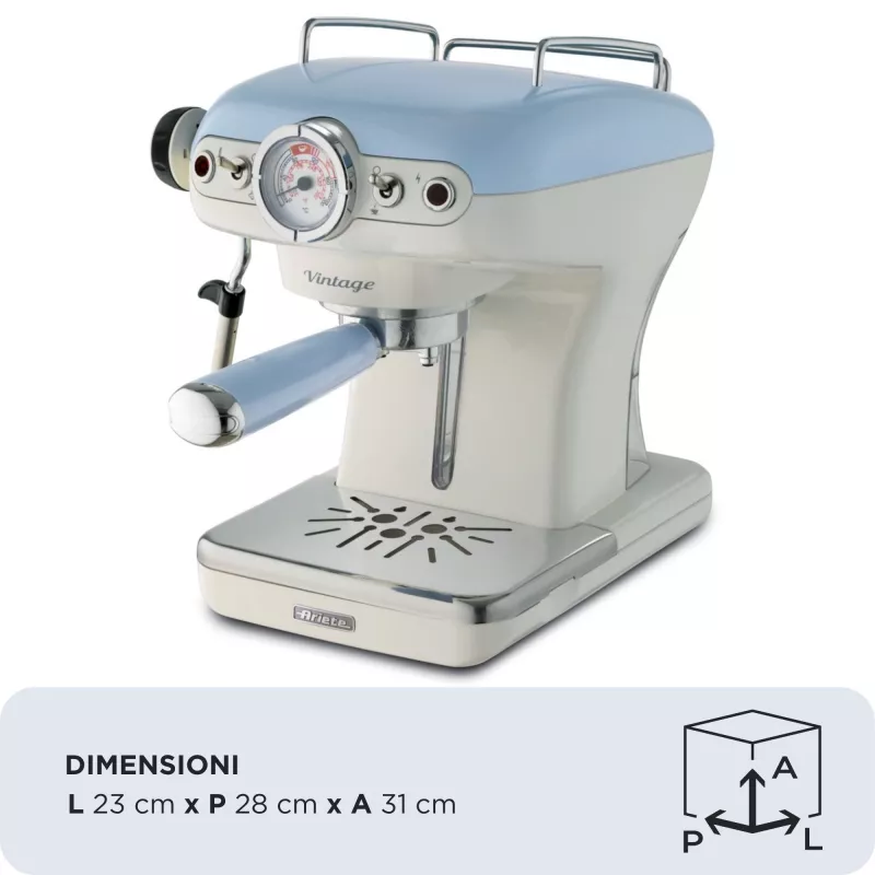 Ariete 1389 Vintage Espresso-Kaffeemaschine - Espressomaschine für Kaffeepulver oder ESE-Pads, in pastellblau