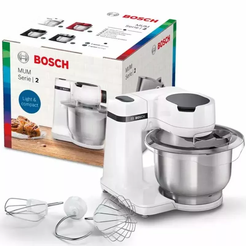 Küchenmaschine Bosch Serie 2 MUMS2EW00 — 700 W Motor, 3,8 L Edelstahlschüssel, weiß