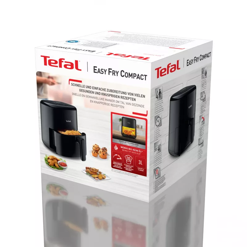 Heißluftfritteuse Tefal Easy Fry EY145810 — 3 L Fassungsvermögen, 1300 W, Touch-Steuerung, LCD-Display, schwarz
