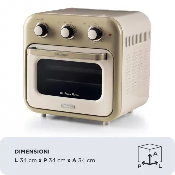 Ariete 4632 Heißluftfritteuse und Backofen Vintage, 1400W, 2in1, Fassungsvermögen 16L, Zubehör inklusive, Timer 60 Minuten, Doppelglas, Beige