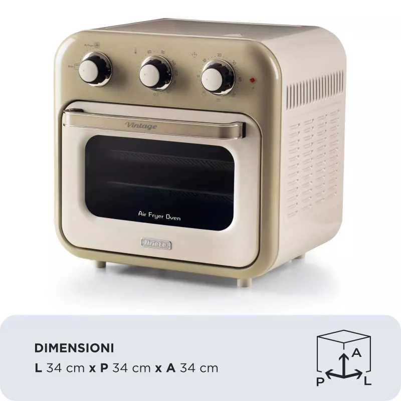 Ariete 4632 Heißluftfritteuse und Backofen Vintage, 1400W, 2in1, Fassungsvermögen 16L, Zubehör inklusive, Timer 60 Minuten, Doppelglas, Beige