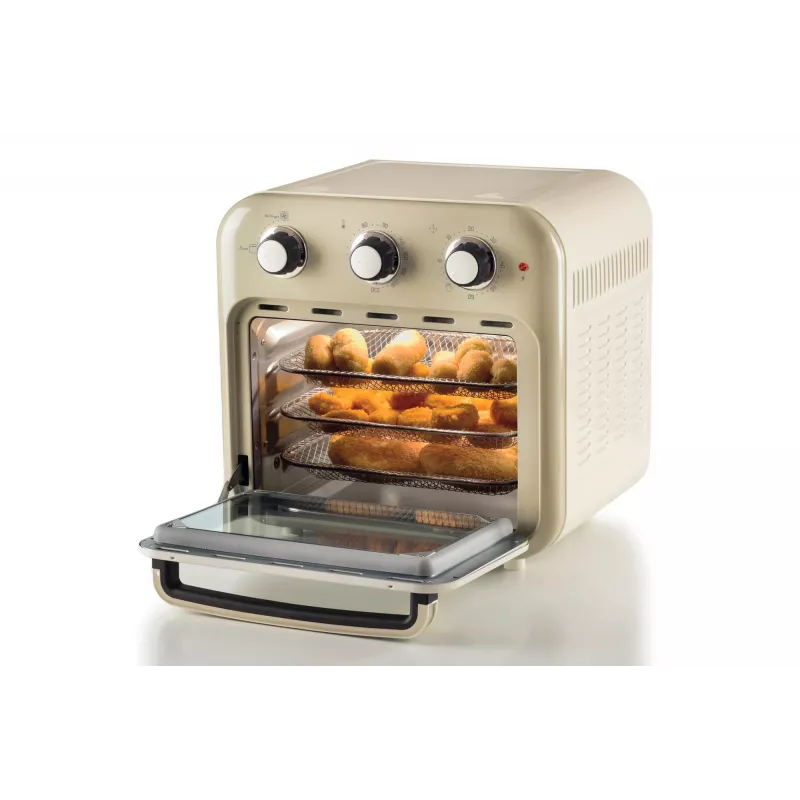 Ariete 4632 Heißluftfritteuse und Backofen Vintage, 1400W, 2in1, Fassungsvermögen 16L, Zubehör inklusive, Timer 60 Minuten, Doppelglas, Beige